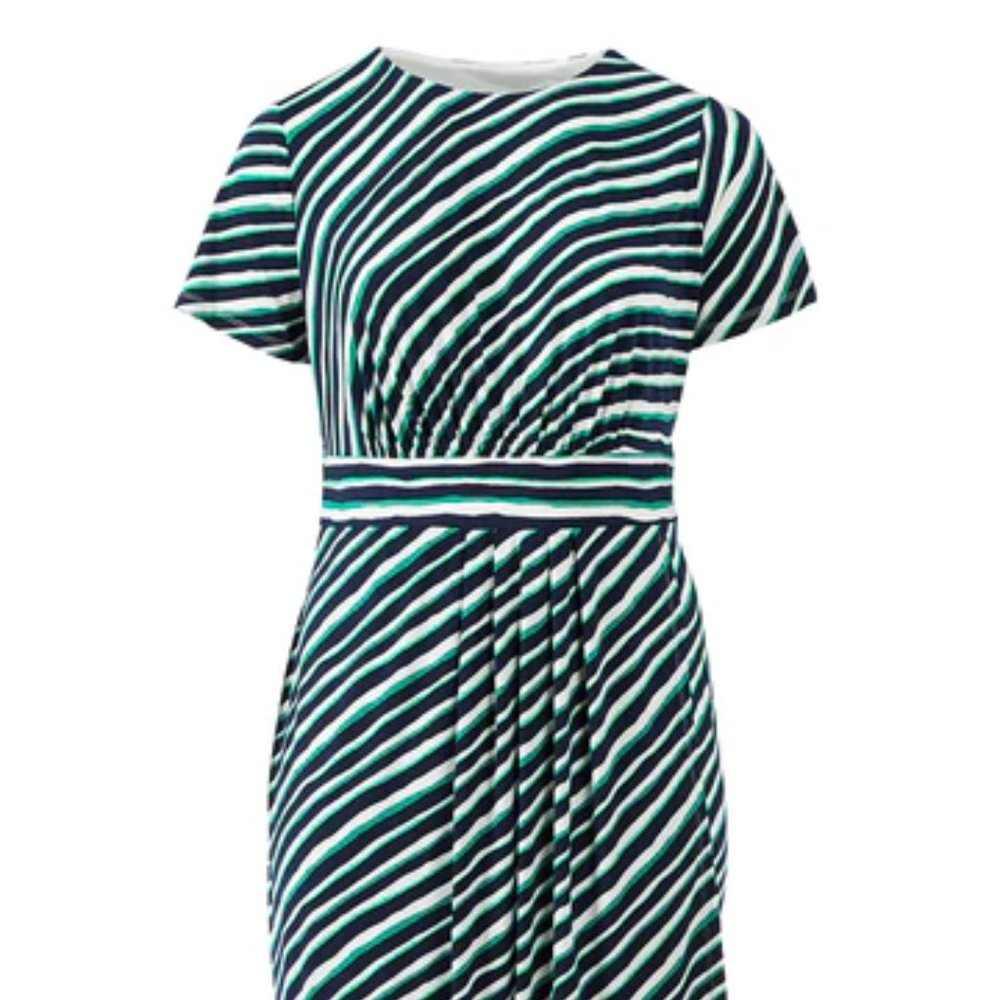 London Times 18W Techno Stripe Jersey Sheath Dress NAVY GREEN
